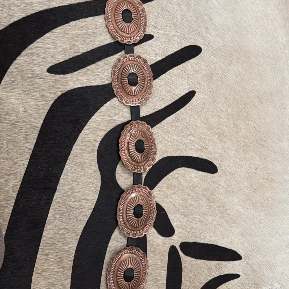 Women's Black Leather Belt with Copper Conchos - Picture 1 of 1